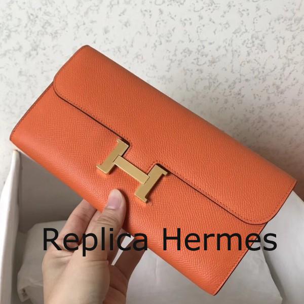 Hermes Orange Epsom Constance Long Wallet Replica