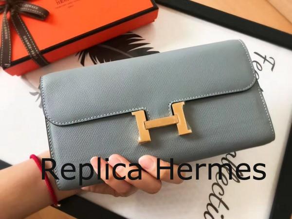 Best Replica Hermes Blue Lin Epsom Constance Long Wallet