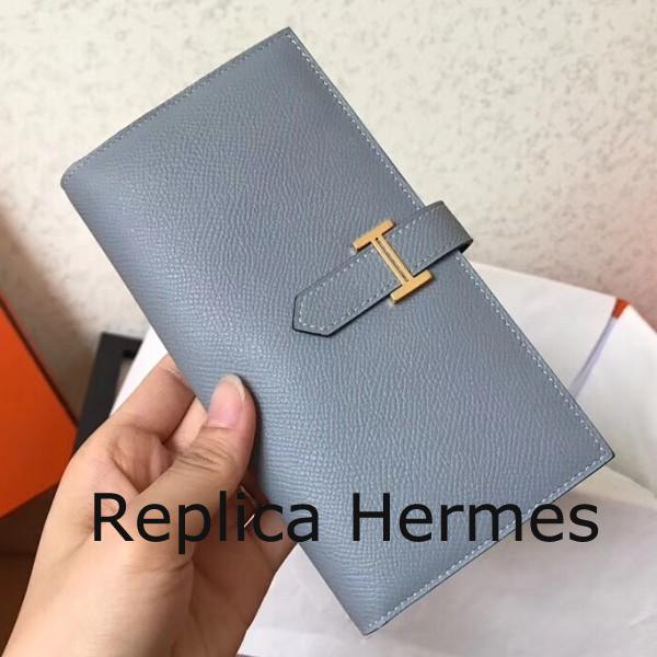 Replica Hermes Blue Lin Epsom Bearn Gusset Wallet