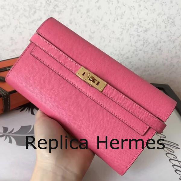 Hermes Kelly Classic Long Wallet In Pink Epsom Leather Replica