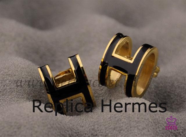 Best Quality Lacquered Hermes Pop H Black Earrings In Yellow Gold