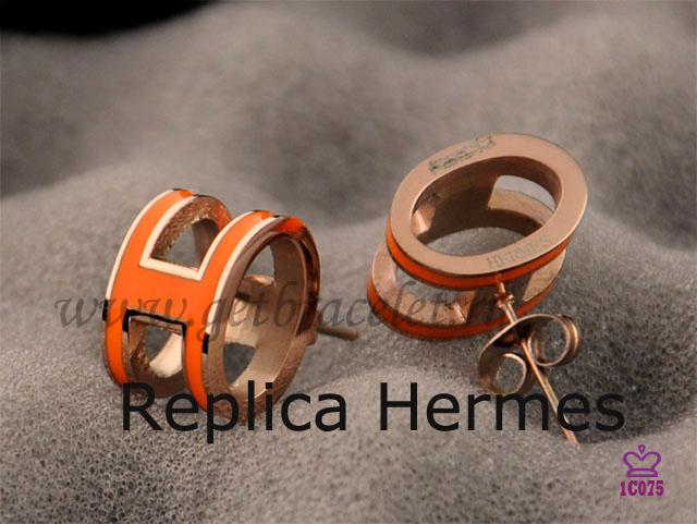 Perfect Replica Lacquered Hermes Pop H Orange Earrings In Pinkw Gold