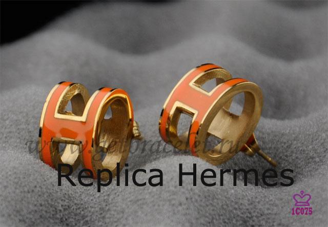 Luxury Replica Lacquered Hermes Pop H Orange Earrings In Yellow Gold