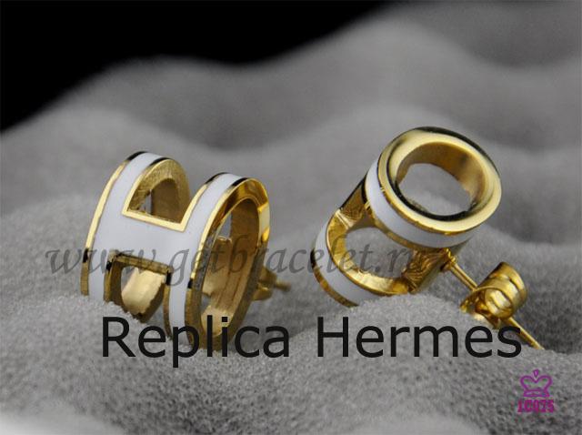 High End Replica Lacquered Hermes Pop H White Earrings In Yellow Gold