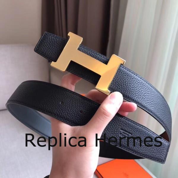 Replica Luxury Hermes Constance Belt Buckle & Black Clemence 38 MM Strap