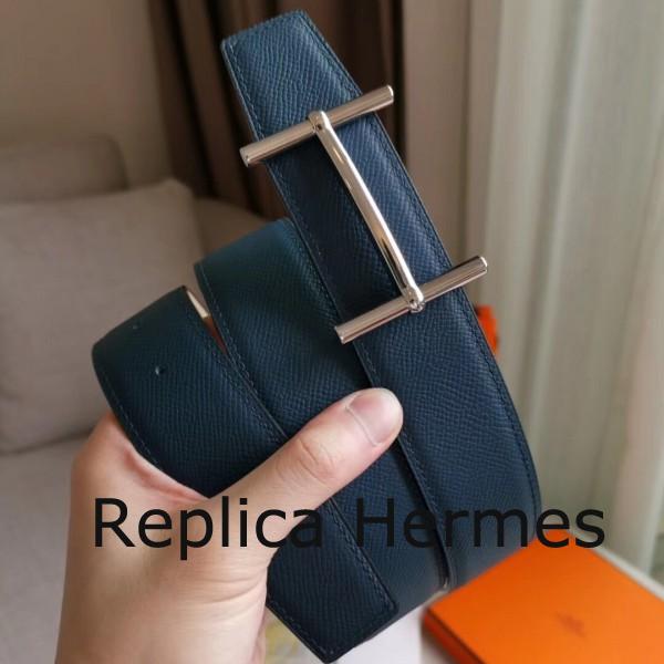 Replica High End Hermes H D’Ancre Reversible Belt In Blue/White Epsom Leather