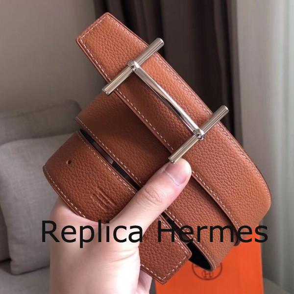 Replica Hermes H D’Ancre Reversible Belt In Brown/Noir Leather