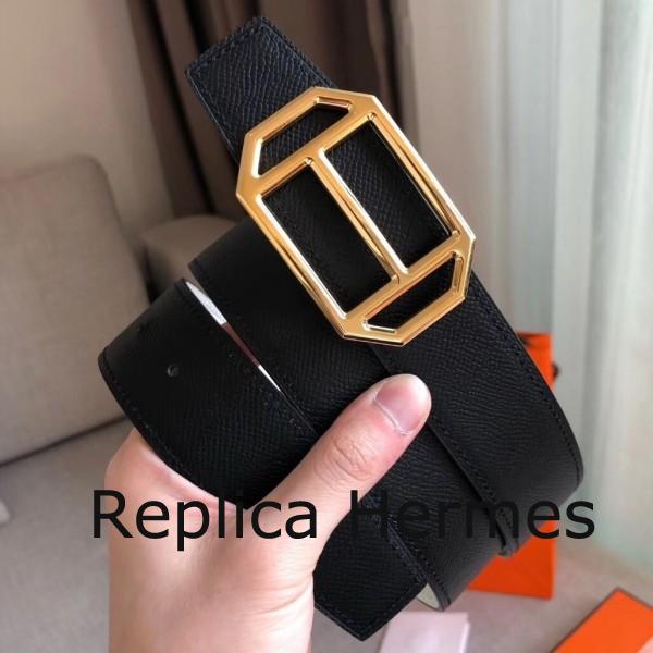 Hermes Pad Reversible Belt In Black/White Epsom Leather