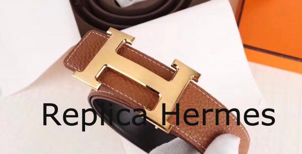Hermes H Belt Buckle & Brown Clemence 32 MM Strap Replica