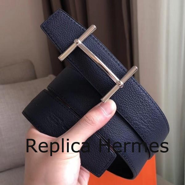 Hermes H D’Ancre Reversible Belt In Sapphire/Ardoise Leather