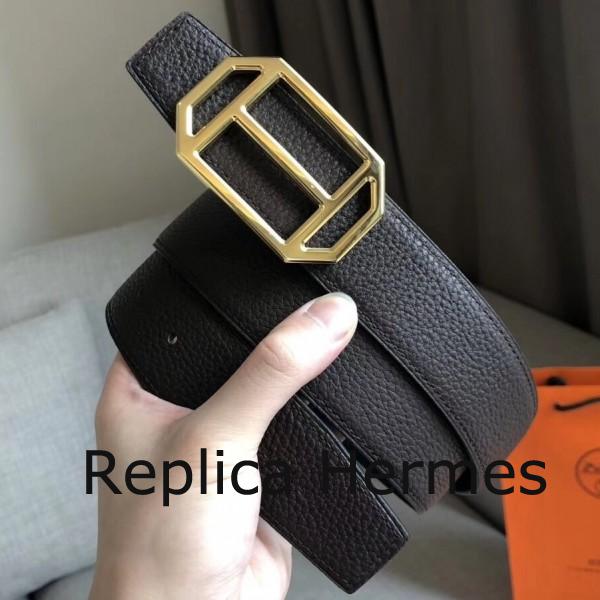 Hermes Pad Reversible Belt In Cafe Clemence Leather Replica