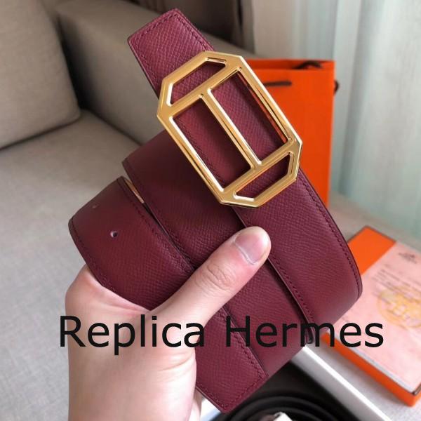 Hermes Pad Reversible Belt In Ruby/Brown Epsom Leather Replica