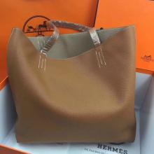 Cheap Hermes Double Sens 45cm Tote In Brown/Etoupe Leather