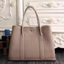 Designer Faux Hermes Medium Garden Party 36cm Tote In Grey Leather