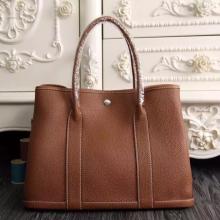 Hermes Small Garden Party 30cm Tote In Brown Leather