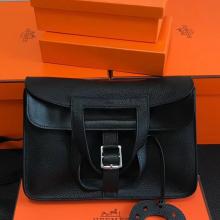 Faux Hermes Halzan Bag In Black Clemence Leather