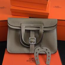 Hermes Halzan Bag In Grey Clemence Leather Replica