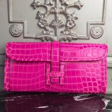 Hermes Jige Elan 29 Clutch In Rose Red Crocodile Leather