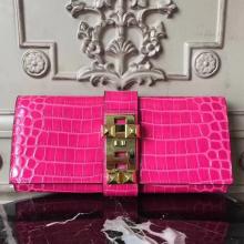 Hermes Medor Clutch Bag In Rose Red Crocodile Leather Replica