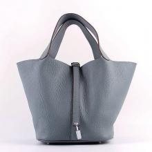 Faux Hermes Picotin Lock Bag In Blue Lin Leather