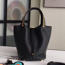 High Quality Imitation Hermes Black Picotin Lock 18cm Bag With Braided Handles