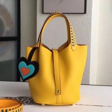 Fake 1:1 Hermes Yellow Picotin Lock 18cm Bag With Braided Handles