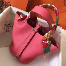 Knockoff Hermes Rose Lipstick Picotin Lock MM 22cm Handmade Bag