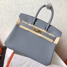 High Quality Hermes Blue Lin Clemence Birkin 25cm Handmade Bag