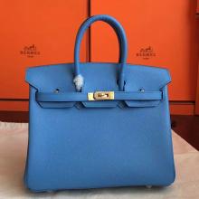 Hermes Blue Paradiso Epsom Birkin 25cm Handmade Bag