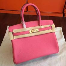 Luxury Replica Hermes Rose Lipstick Clemence Birkin 25cm Handmade Bag