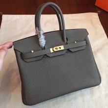 Replica Designer Hermes Vert Gris Clemence Birkin 25cm Handmade Bag