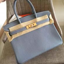 Replica Hermes Blue Lin Clemence Birkin 30cm Handmade Bag