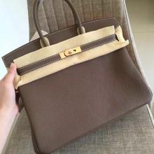 Fake AAA Hermes Etoupe Clemence Birkin 30cm Handmade Bag