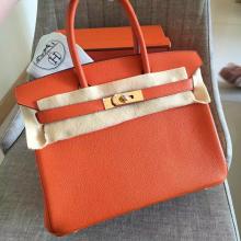 Fake Hermes Orange Clemence Birkin 30cm Handmade Bag