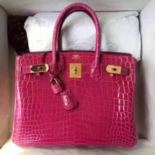 Hermes Rose Red Birkin 30cm Crocodile Niloticus Shiny Bag Replica