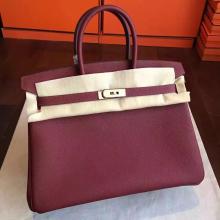 Hermes Bordeaux Clemence Birkin 35cm Handmade Bag Replica