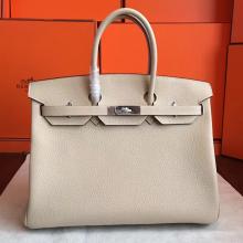 Cheap Hermes Ivory Clemence Birkin 35cm Handmade Bag