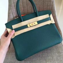 Hermes Malachite Clemence Birkin 35cm Handmade Bag