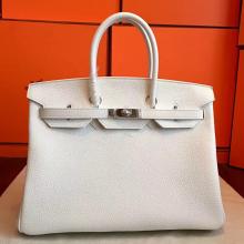 Top Quality Hermes White Clemence Birkin 35cm Handmade Bag