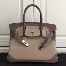 Luxury Replica Hermes Bicolor Birkin Ghillies 30cm In Beige Swift Leather