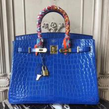 Imitation Hermes Birkin 30cm 35cm Bag In Blue Electric Crocodile Leather