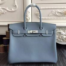 Perfect Hermes Birkin 30cm 35cm Bag In Blue Lin Clemence Leather