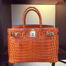 Replica Hermes Birkin 30cm 35cm Bag In Orange Crocodile Leather