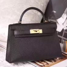 1:1 Hermes Black Epsom Kelly Mini II 20cm Handmade Bag