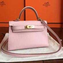 Best Copy Hermes Rose Dragee Swift Kelly Mini II 20cm Handmade Bag