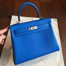 Hermes Blue Clemence Kelly 25cm Retourne Handmade Bag Replica