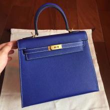 Hermes Electric Blue Epsom Kelly 25cm Sellier Handmade Bag