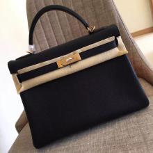 Hermes Black Clemence Kelly Retourne 28cm Handmade Bag Replica