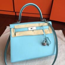 Fashion Hermes Blue Atoll Epsom Kelly Sellier 28cm Handmade Bag