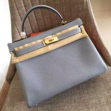 Fake Hermes Blue Lin Clemence Kelly Retourne 28cm Handmade Bag